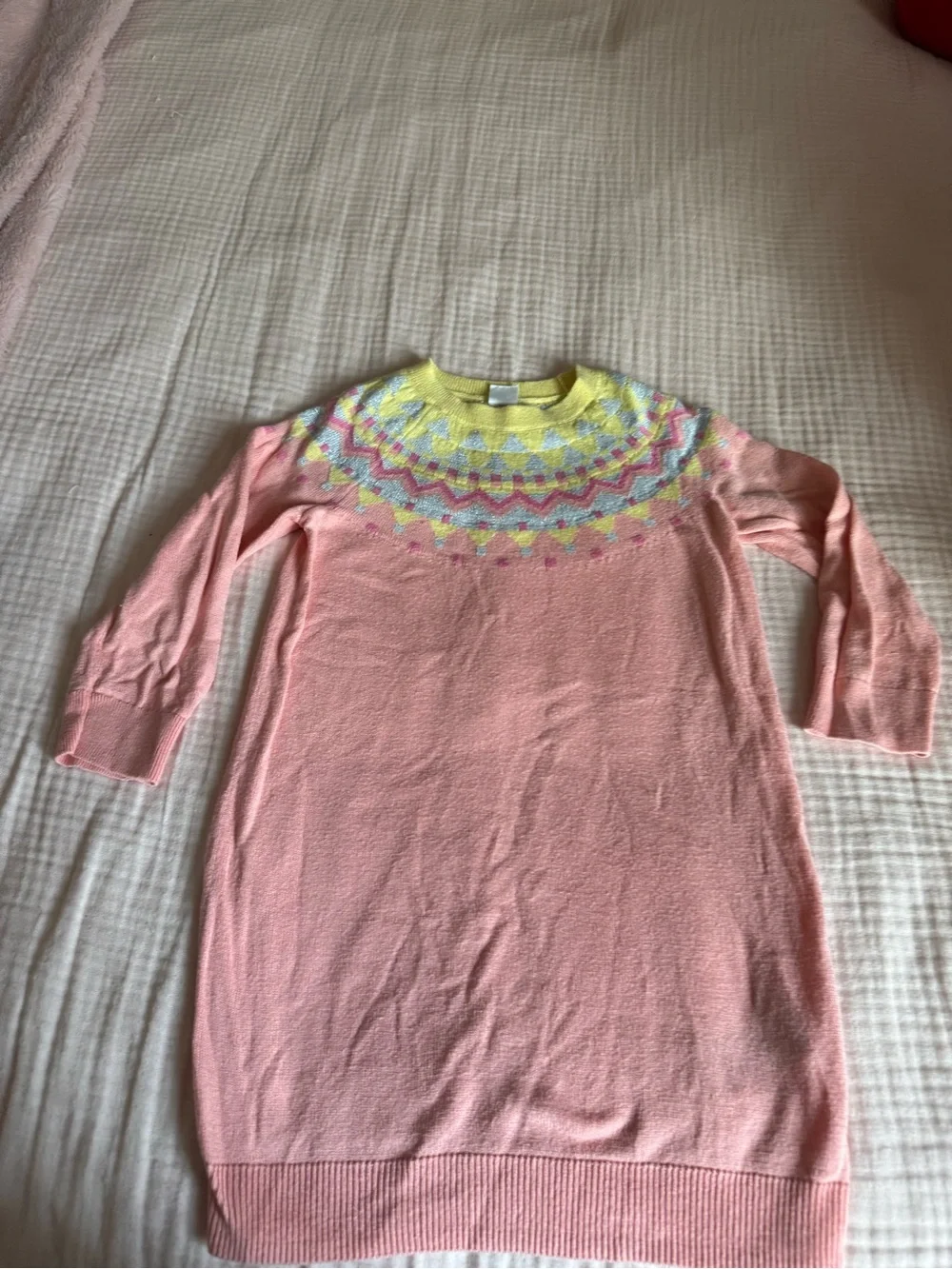 GAP Pink Fair Isle Yoke Sweater Dress with Yellow Accents